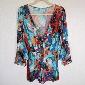 WET Romper Womens XS Floral Tropical Tie Front Festival Resort Cruise Coverup
